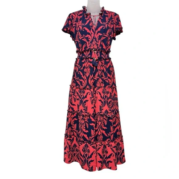 NWT Chico's Scrolls Smock Waist Tiered Maxi Dress - Picture 2 of 6